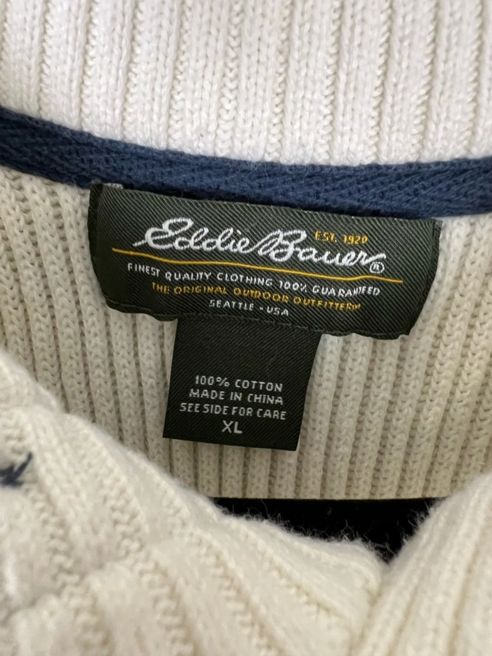 Eddie Bauer White & Navy Knit Rugby Sweater Size XL‎